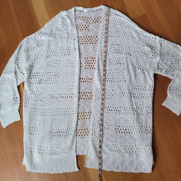White open knit longer length cardigan open front boho minimalist beachy neutral - Picture 5 of 7